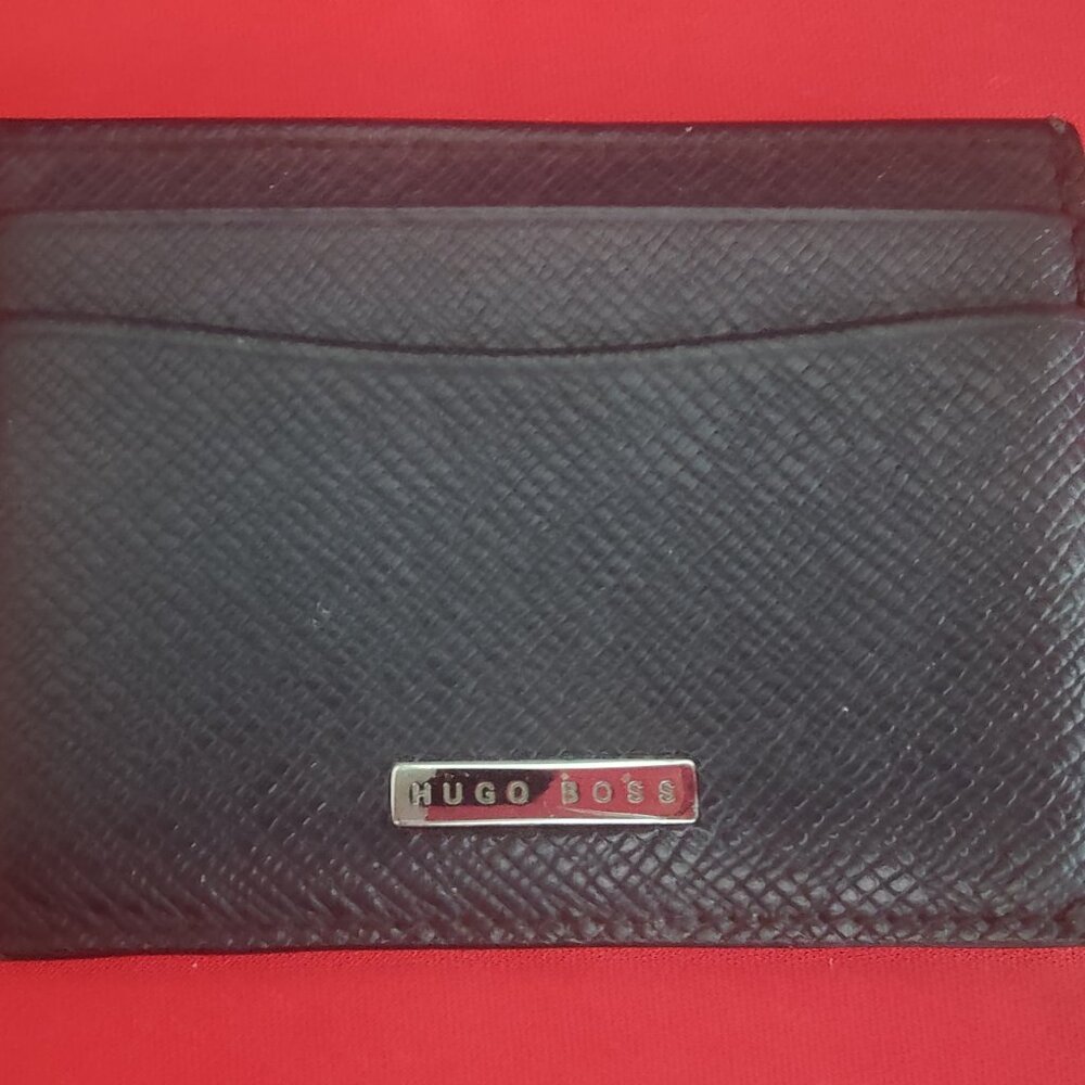 Hugo Boss Brass Money Clip Card Holder In Grained Leather